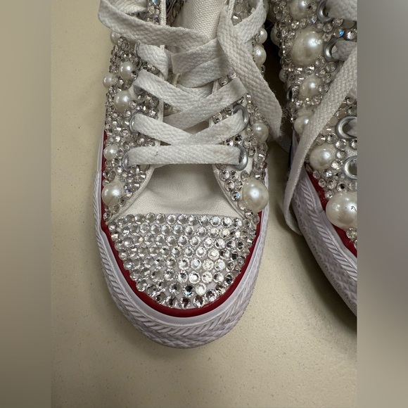 Hand Beaded and Crystal Converse All Star Low Top Sneakers - Picture 9 of 10